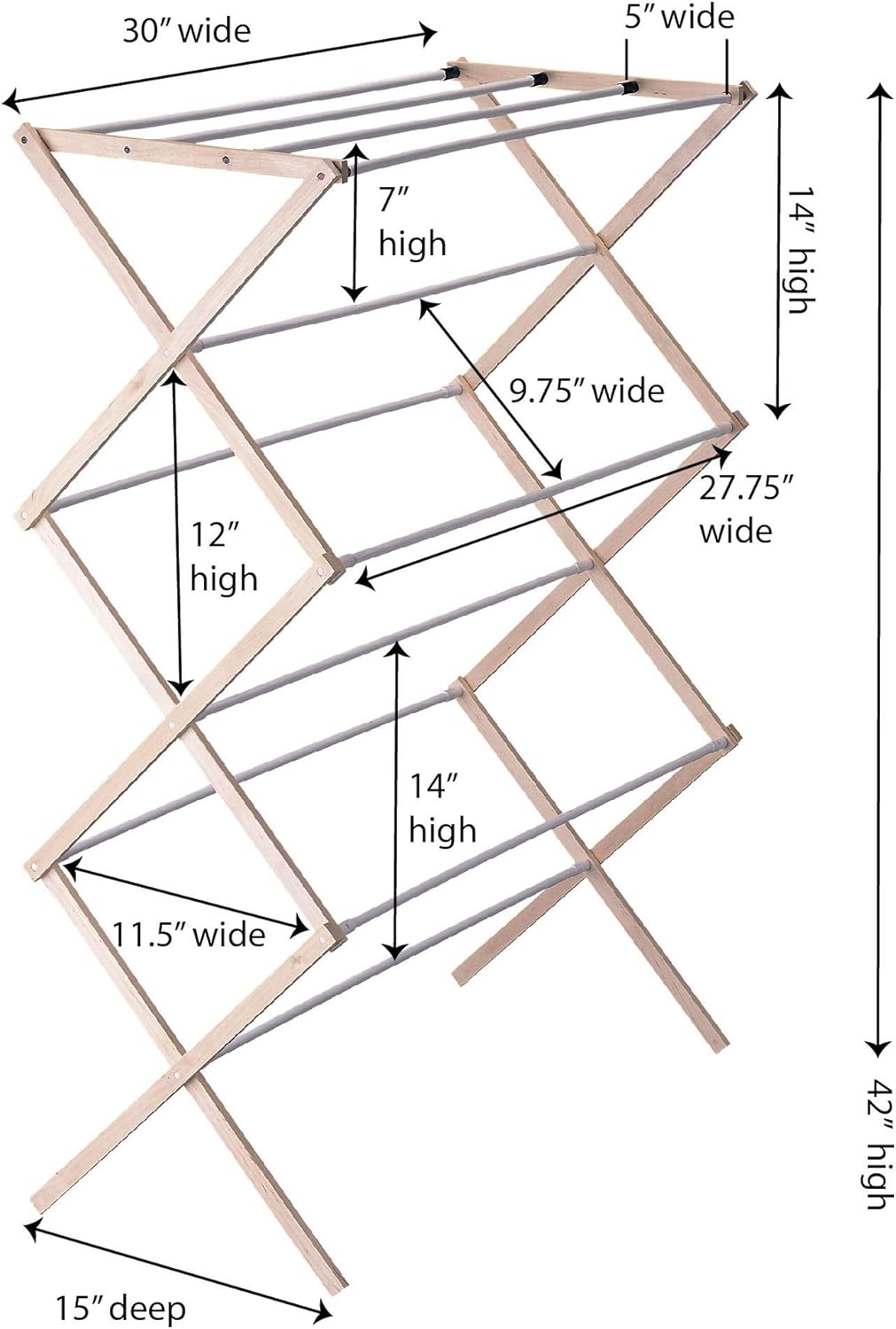 Household Essentials 5001 Collapsible Folding Wooden Clothes Drying Rack For Laundry | Pre Assembled