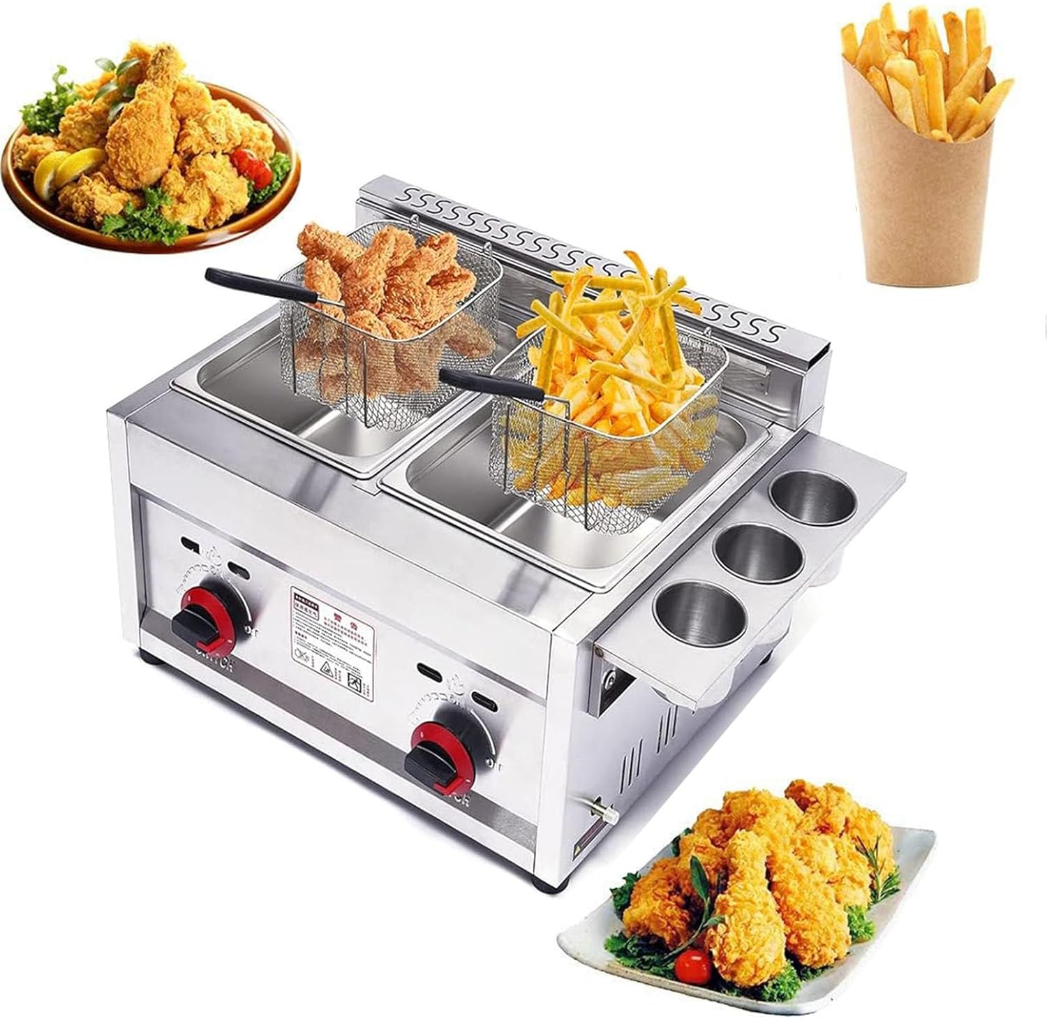 12L Commercial Gas Deep Fryer，LPG Gas Deep Fryer，Commercial Countertop Gas Fryer with 2 Baskets & 2 Lids，for French Fries Turkey