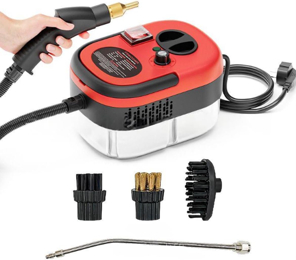 Handheld Steam Cleaner 1200ML Household Compact Kitchen Steam Cleaning Machine 6-Speed Adjustment Multi-Function Nozzle for Cleaning Floor, Upholstery, Grout and Car (Red)