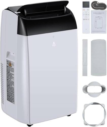 14,000 BTU Portable Air Conditioner with 3-in-1 Cooling, Dehumidifier & Fan, 3-Speed Settings, Sleep Mode, Easy Mobility, Ideal for Bedroom and Office, Sleek Black Top Cover Design