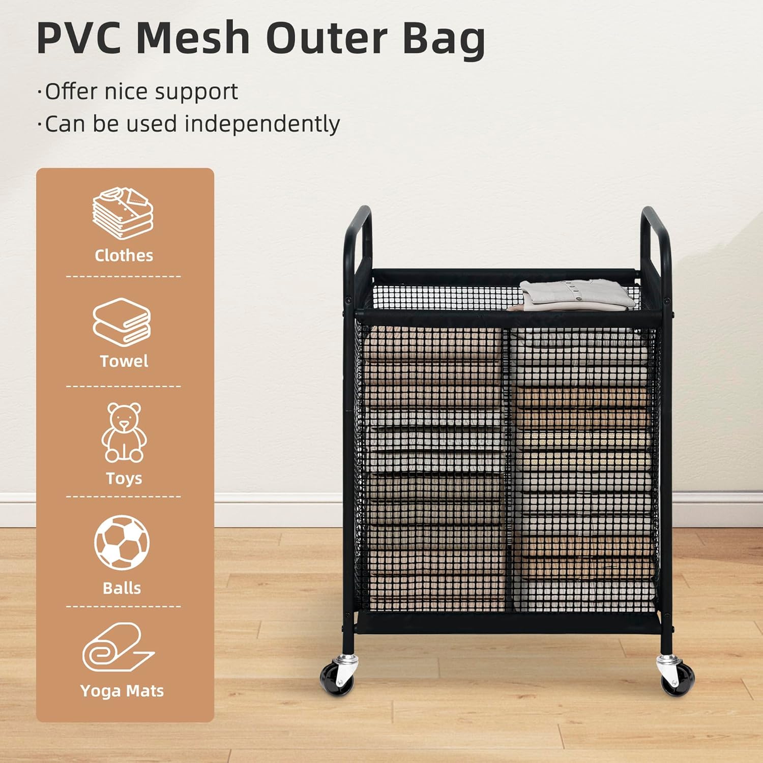 STORAGE MANIAC Rolling Laundry Hamper with Wheels 1-Section Laundry Sorter Rolling Laundrys Basket on Wheels with Removable Bag Clothes Hamper Laundrys Organizer Cart Bathroom Bedroom 90L Grey