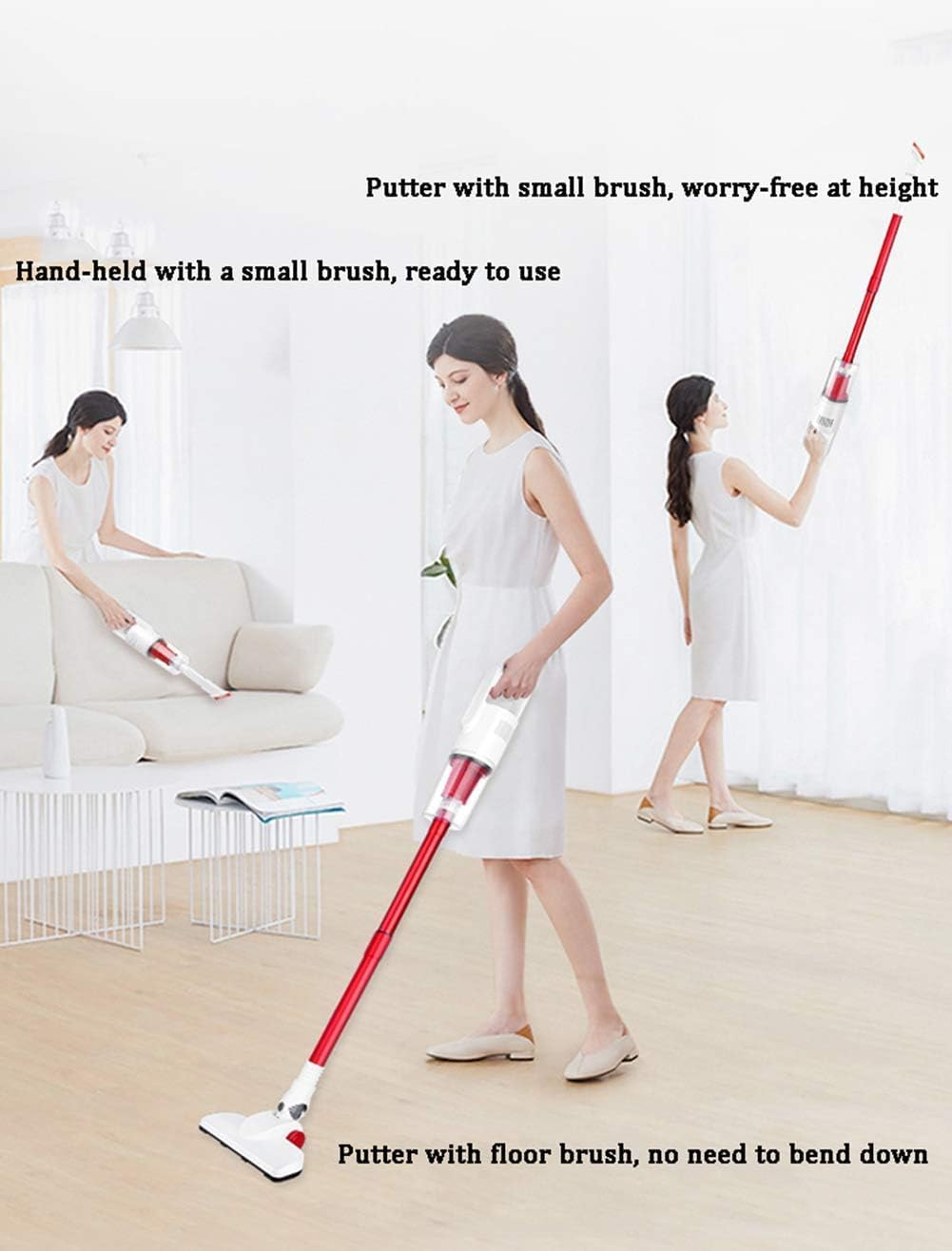 Handheld Vacuum Clean,Upright Vacuum Cleaner Cordless Vacuum Cleaner, Handheld Stick Vacuum Lightweight 8Kpa Power Suction 2-in-1, Low-Noise, for Home and Car Cleaning