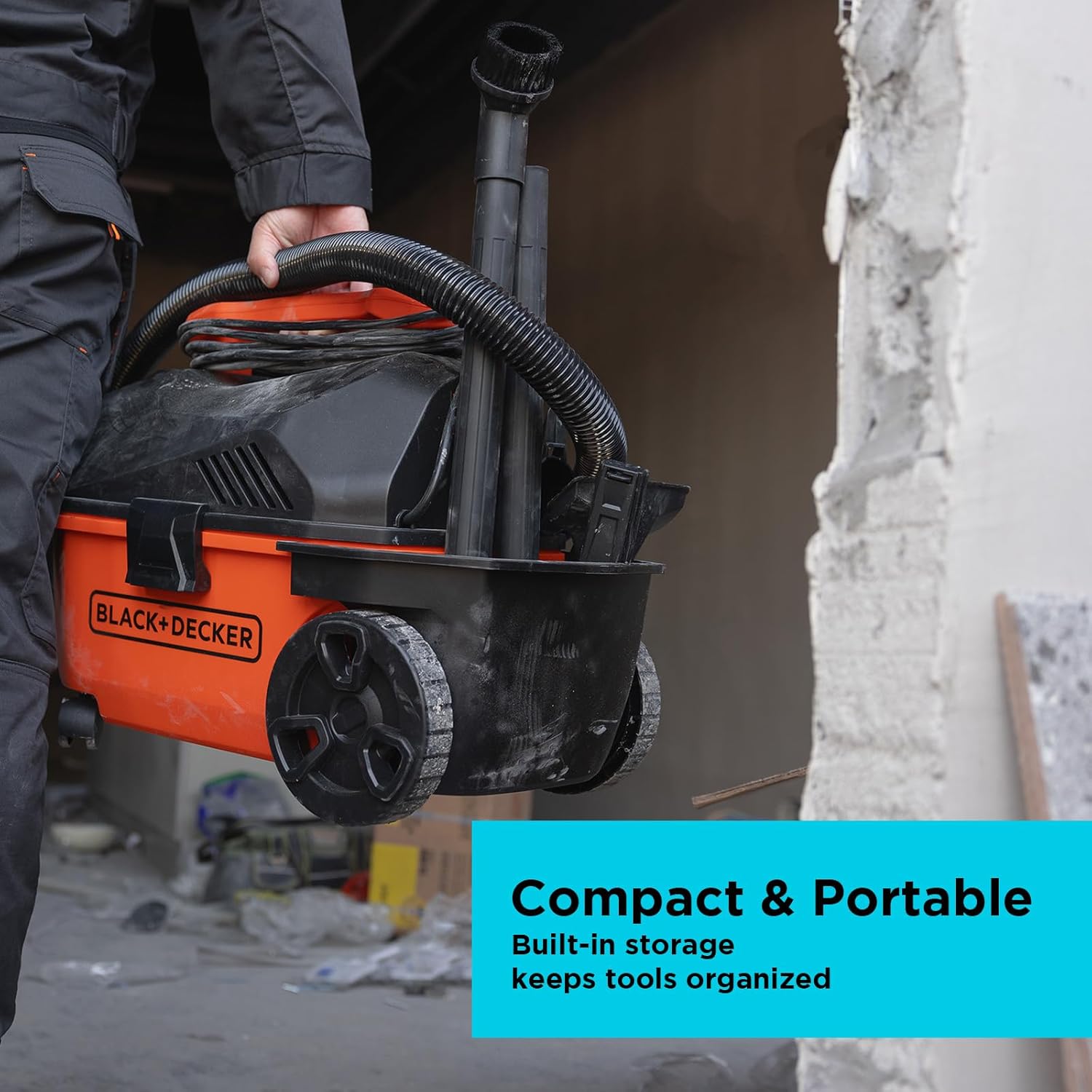 BLACK+DECKER 4 Gallon 5.0 Peak HP Wet Dry Vac,Portable Shop Vacuum Wet and Dry with Powerful Suction, Quiet Muffler, 24 ft Cleaning Reach, On-Board Storage and Complete Accessory Set, BDXV18905P-4