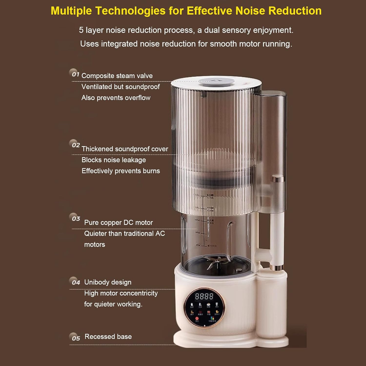 Electric Juicer, 1500ML Quiet Versatile Blender with 8 Preset Programs Heat Preservation Function Round Screen, Suitable for Smoothie Soy Milk Hot Soup, Beige