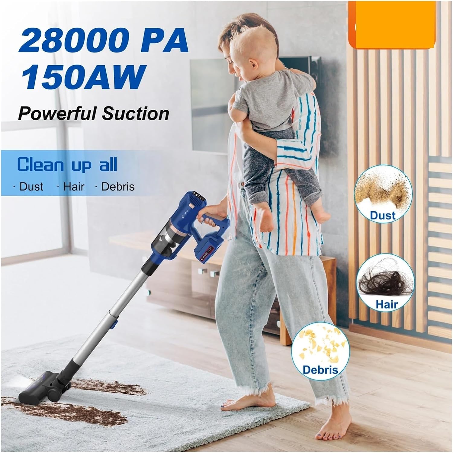 Compatible With UMLO V11 Cordless Vacuum Cleaner, 30kPa 300W Powerful Suction, 60 Mins Runtime 4000mAh Battery, 6-in-1 Lightweight Stick Vacuum For Carpet Hard Floor Pet Hair