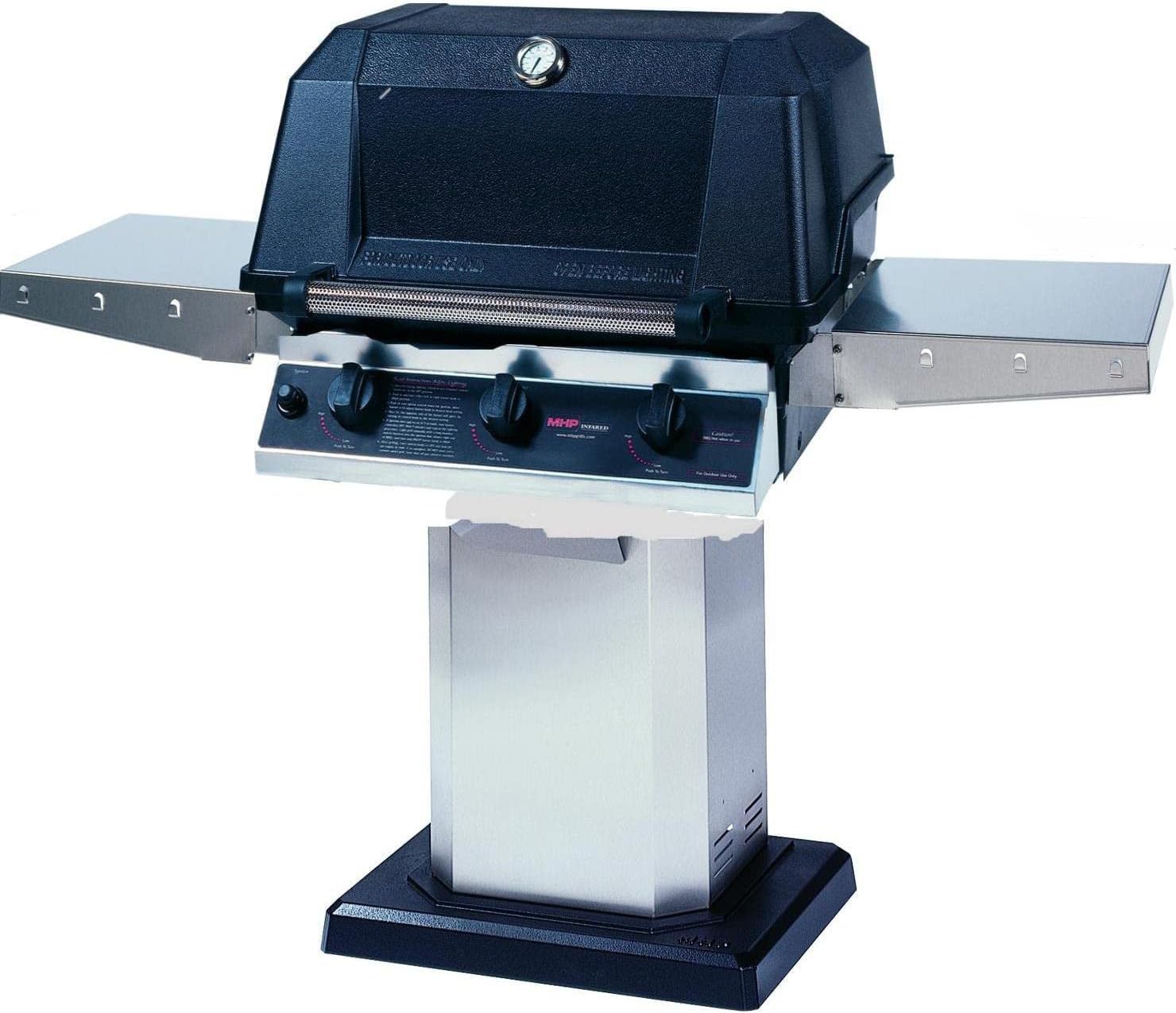 MHP WHRG4DD Hybrid Propane Gas Grill W/SearMagic Grids On Stainless Patio Base