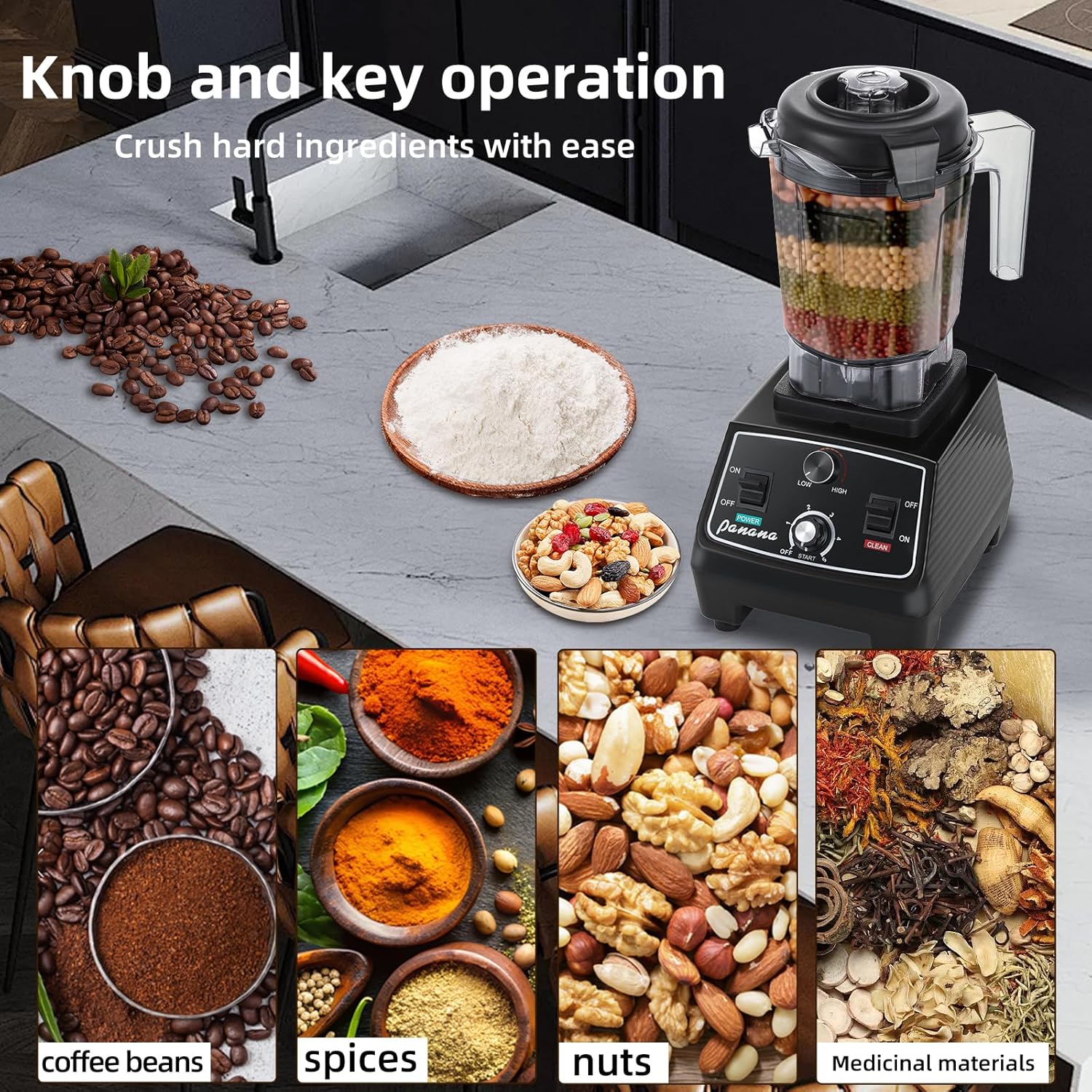 Panana Professional Countertop Blender, 1400W for Shakes and Smoothies, Home & Commercial With Timer and Speed Control, 68oz BPA-Free, Dishwasher Safe