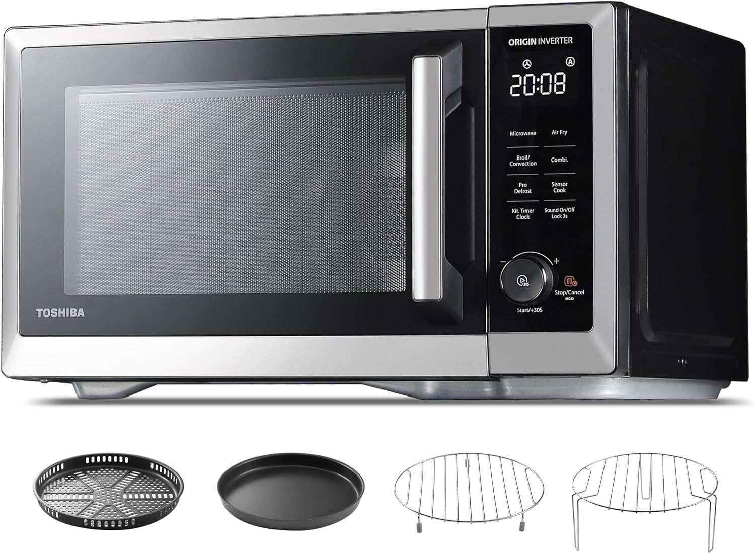 TOSHIBA Countertop Microwave Oven Air Fryer Combo, Inverter, Convection, Broil, Speedy Combi, Even Defrost, Humidity Sensor, Mute Function, 27 Auto Menus, 1.0 cu.ft, 1000W, Stainless Steel