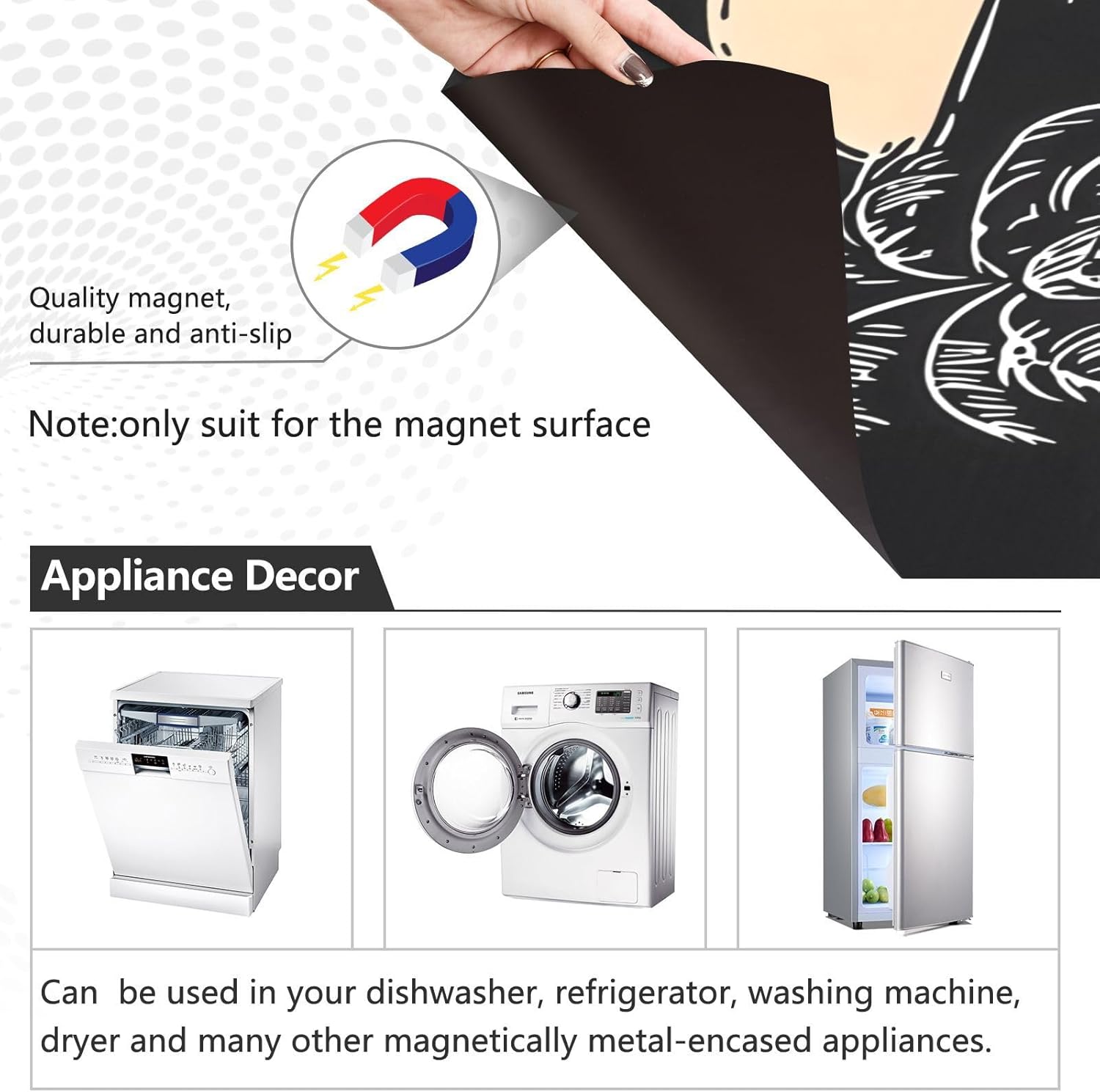 Dishwasher Magnet Cover Large Magnetic Stickers Skeleton Palm Tree Front Dishwasher Cover Reusable Decal for Home Kitchen Anti-Scratch Refrigerator Decorative Lid Washing Machine Laundry 23