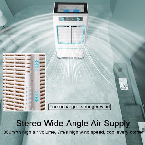 3 in 1 Evaporative Cooler, Swamp Cooler, Air Conditioner Portable with 8.8 Gal Split Water Tank, Knob Control, 3 Speed and 4 Ice Box(Black)