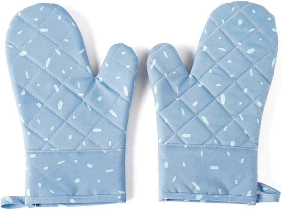 Microwave Glove BBQ Oven Baking Hot Pot Mitts Cooking Heat Resistant Kitchen Mittens(Blue)