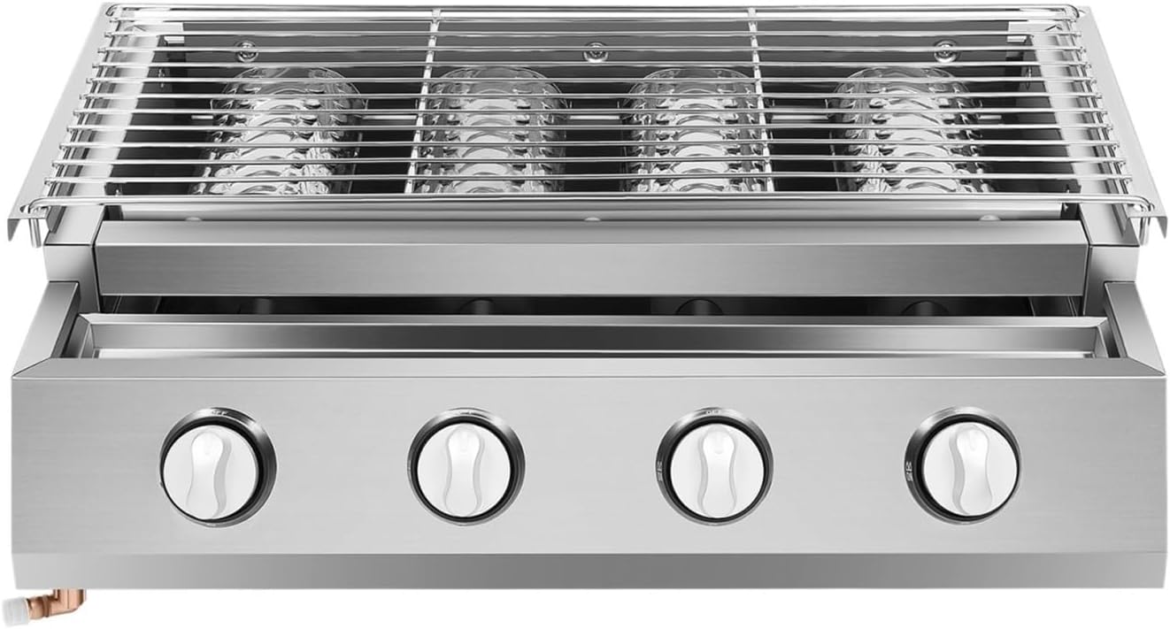 Stainless Steel Tabletop Or Freestanding 4-Burner Gas Griddle LPG Gas Grill BBQ Grill 360 ° Rotatable Adjustable Gas Griddle