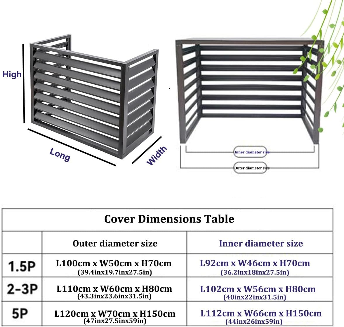 Outdoor Air Conditioner Cover - Aluminum Alloy Rack For Heat Pump - Guardrail Frame For Outside To Hide Outdoor AC Unit And Trash Enclosure, 39.4*19.7*27.5/43.3*23.6*31.5in ( Color : Gray , Size : 110