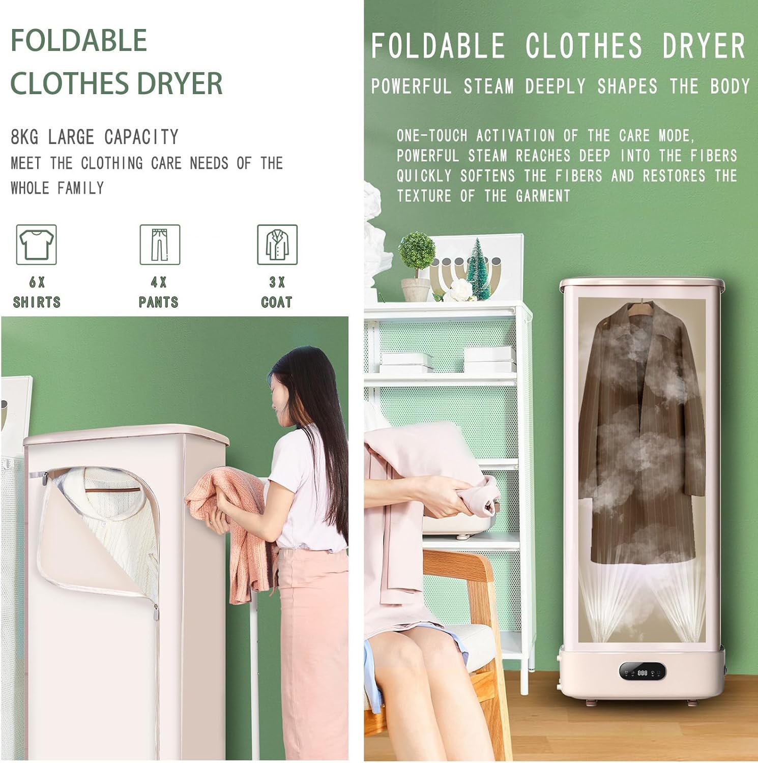 800w Automatic Ironing Machine, Clothes Dryer, Disinfects and Dries Clothes, 360° Hot Air Circulation/240min Intelligent Timer, Portable, Home