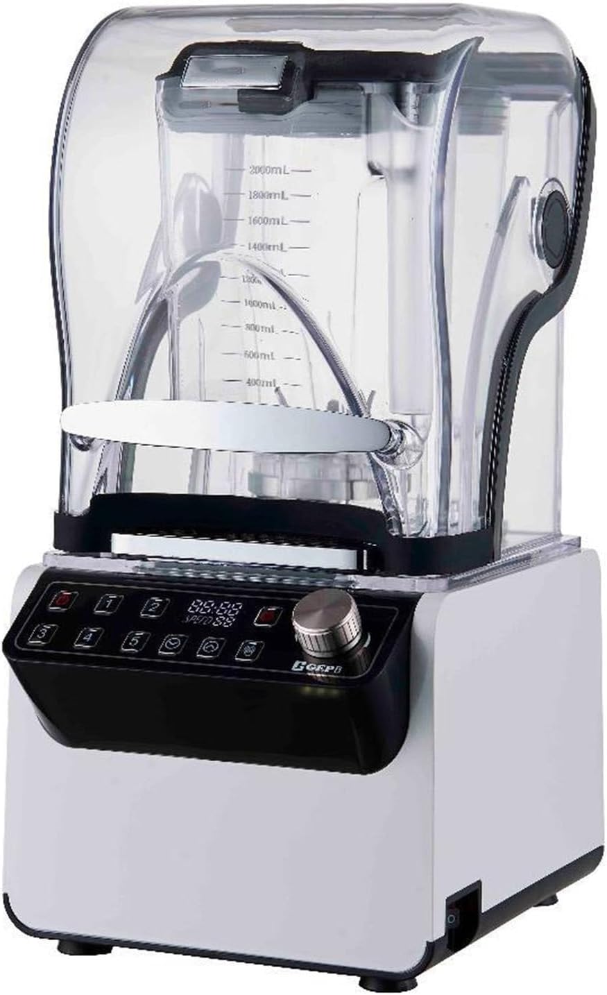 Commercial Blender and Smoothie Machine, Button Speed Adjustment, with Sound Insulation Cover, 2L Large Capacity,White