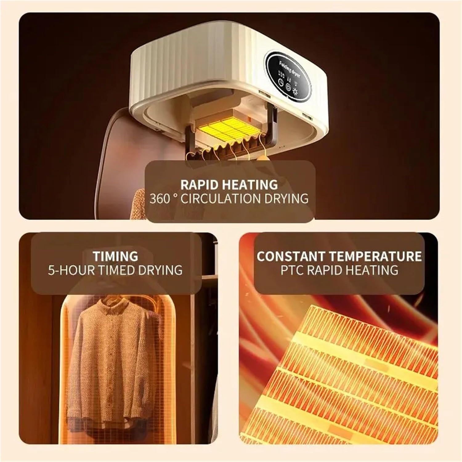 Portable Clothes Dryer, Folded Electric Clothes Dryer Smart Drying Rack Hang Ultraviolet Dryer Machine,for Travel,Apartment(Purple)