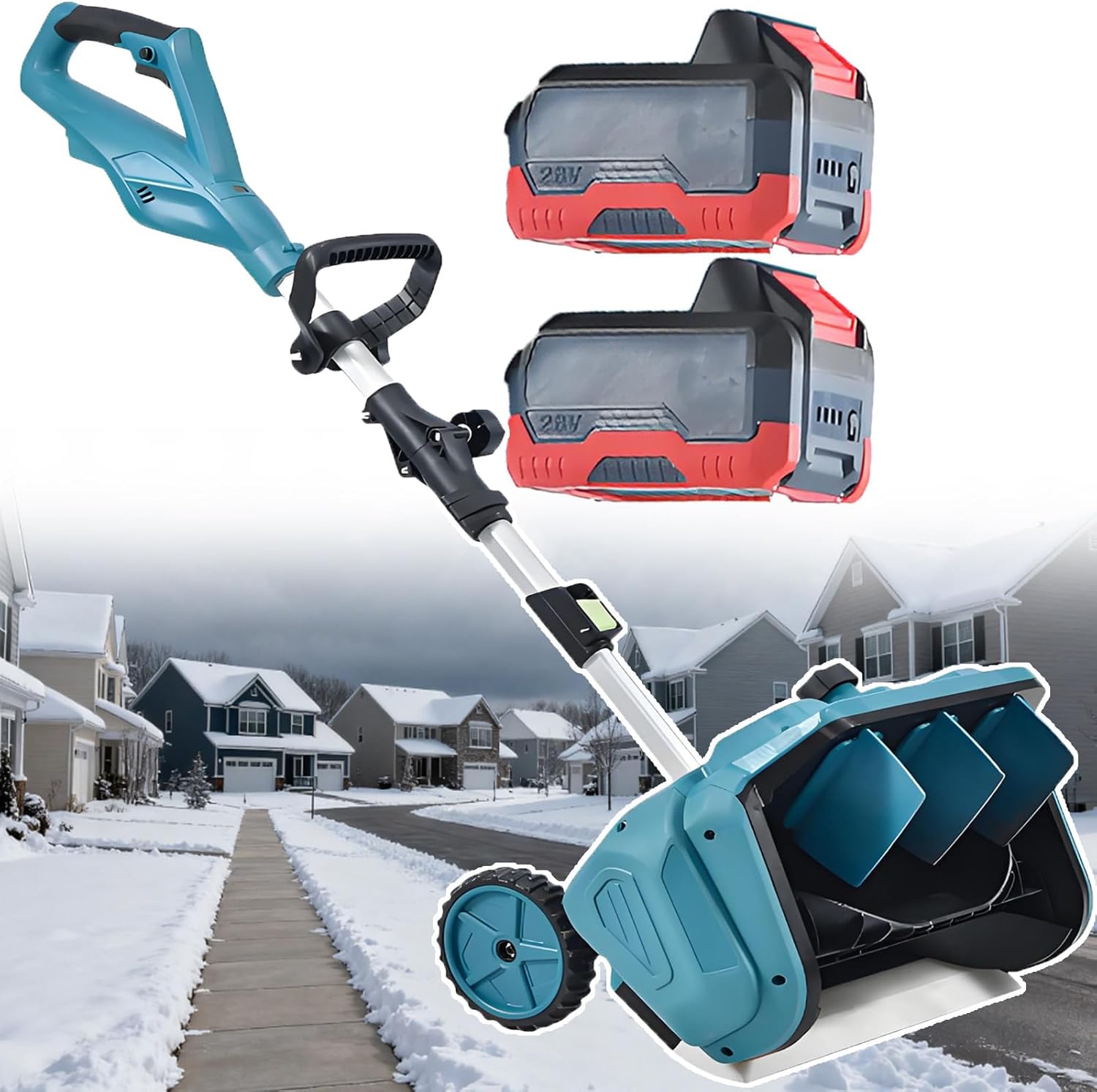 Outdoor Electric Snow Shovel, Cordless Push Snow Sweeper with 45° Adjustable Direction & (110-130cm) Telescopic Handle,for Household and Road Snow Removal 2batteries