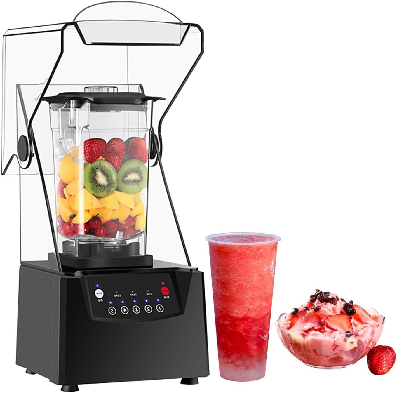 Portable Smoothie Blender, 2L Professional Blender, 2200W Professional Blender with Soundproof Shield, with 6 17000rpm Blades and Automatic Cleaning, Blender, for Fruits, Smoothies