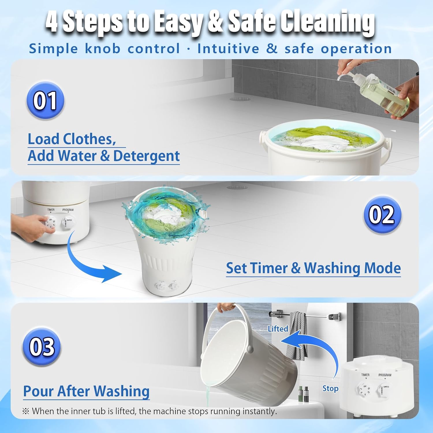 Portable Washing Machine, 10L Capacity Mini Portable Washer Machine with 2 Cleaning Modes & Timer Control, Compact Washing Machine, Portable Washer for Apartments, Dorms, RVs, Home (White)