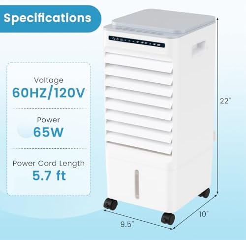 KOTEK Evaporative Air Cooler, 3-In-1 AC Fan with Humidifier, 3 Modes, 3 Speeds, 7H Timer & 1.6 Gal Water Tank, Remote Control, Led Display, Fast Cooling Air Cooling Fan for Home & Office