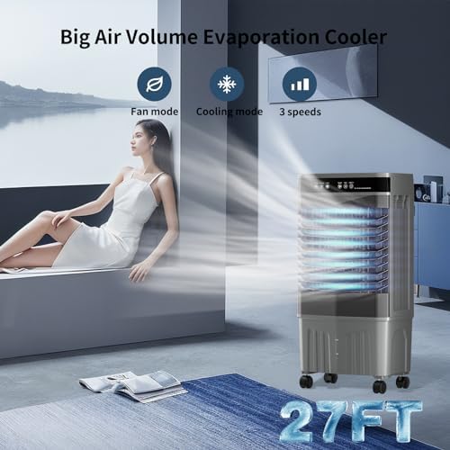 VCJ 8.2 Gal Swamp Cooler Air Conditioner, 3-In-1 12H Timer Evaporative Air Cooler with Remote, 3 Speeds, 6 Ice Packs, Portable Swamp Air Cooler for Room, Garage, Bedroom, Outdoor