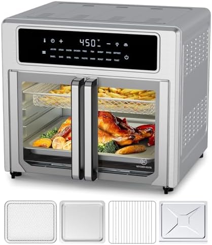 Kitchen Elite®Air Fryer French Door Oven,26.4 Qt Easy Cleanup & Use Large Countertop Toaster Oven Combo,18 Presets & 1 Preheat & 1 Light,Multi-Layer Cooking,4 Accessories,Stainless Steel
