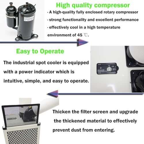 110V Industrial Air Conditioner 350-450m³/h Commercial Portable Industrial Spot Cooler Mobile Air Conditioner Single Column 9180BTU/H, 1000W