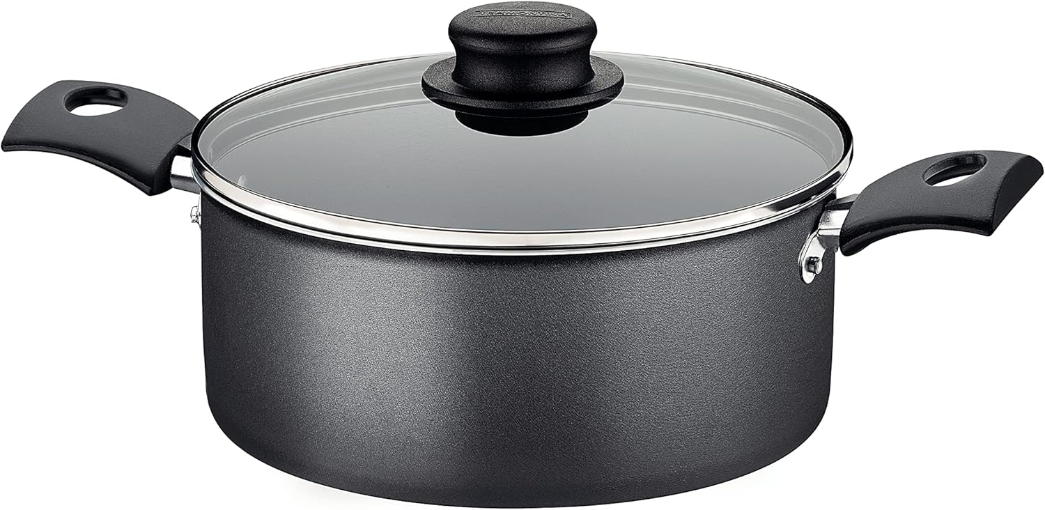 Tramontina 20261/624 Two-Handled Pot, Casserole Trim, 9.4 inches (24 cm), Aluminum, Non-Stick, Fluorine Coating, Glass Lid, Lightweight, Non-Stick, Dishwasher Safe, For Gas Stoves Only, Gray
