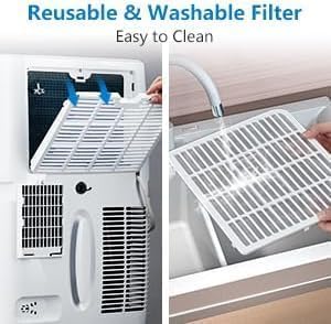 14,000 BTU Smart Portable Air Conditioner - Cools 750 Sq.Ft Spaces, Multi-Mode Cooling/Dehumidifying/Fan with 24H Timer & Sleep Mode, Ideal for Bedrooms & RVs (White).