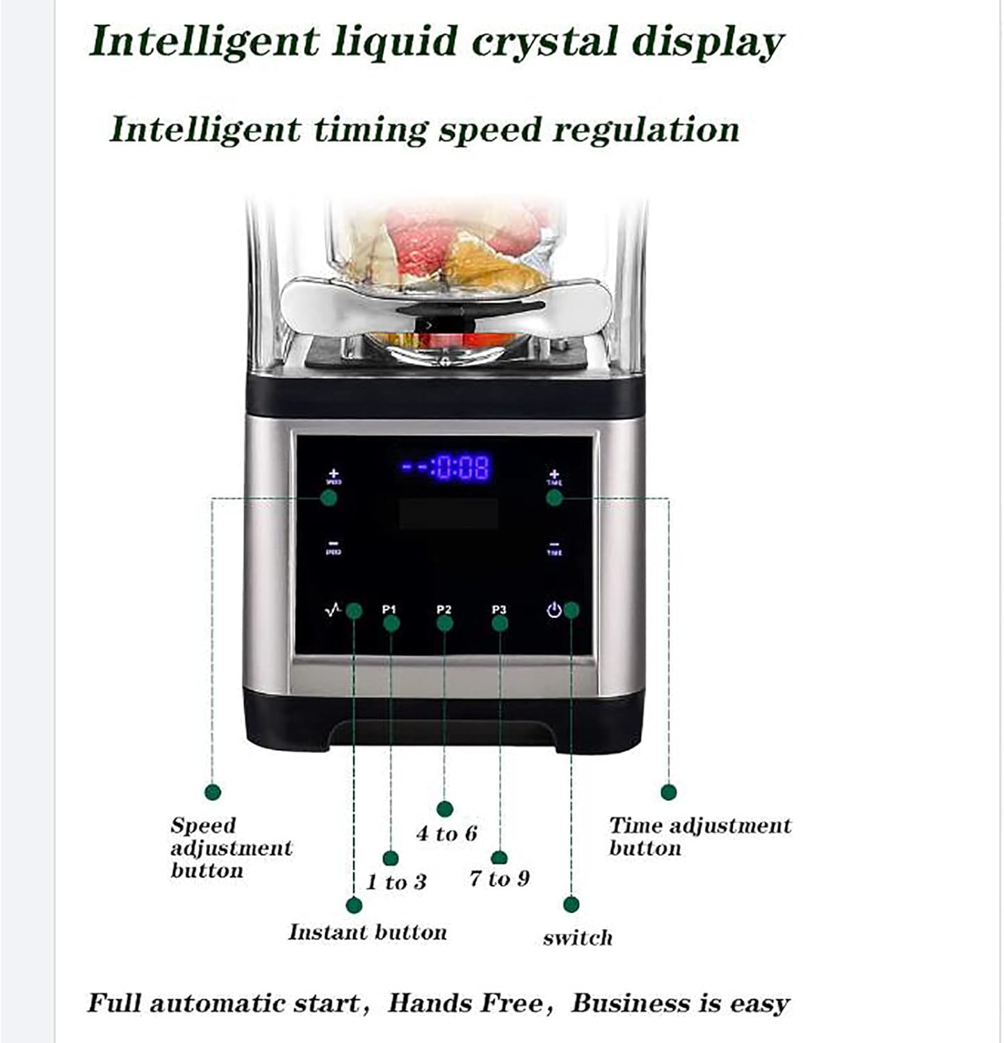 Smoothie Blender, 1.6L Commercial Smoothie Makers with Hood, Multi-level Stepless Regulation/Noise Reduction/safe Operation, for Juice, Milkshake