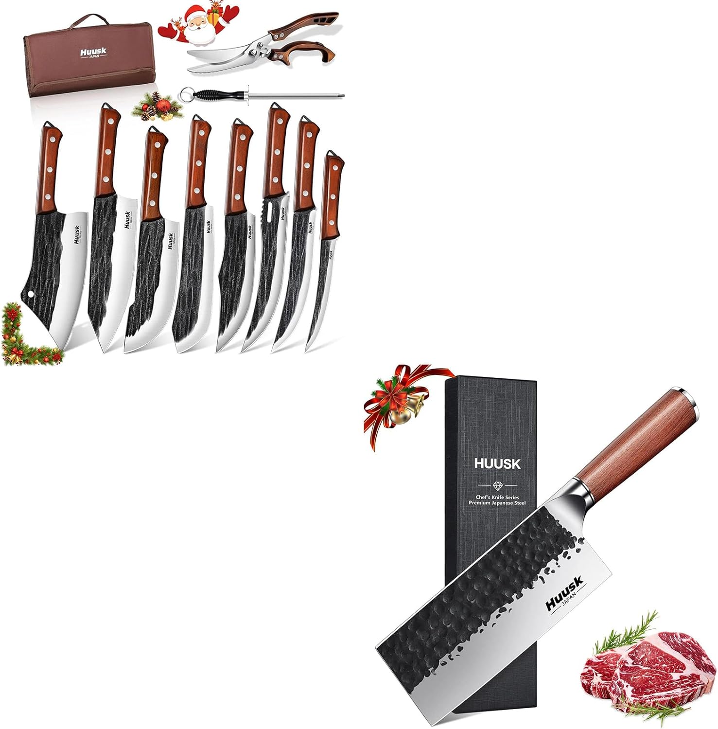 Huusk Butcher Knife Set with Japanese Meat Cleaver