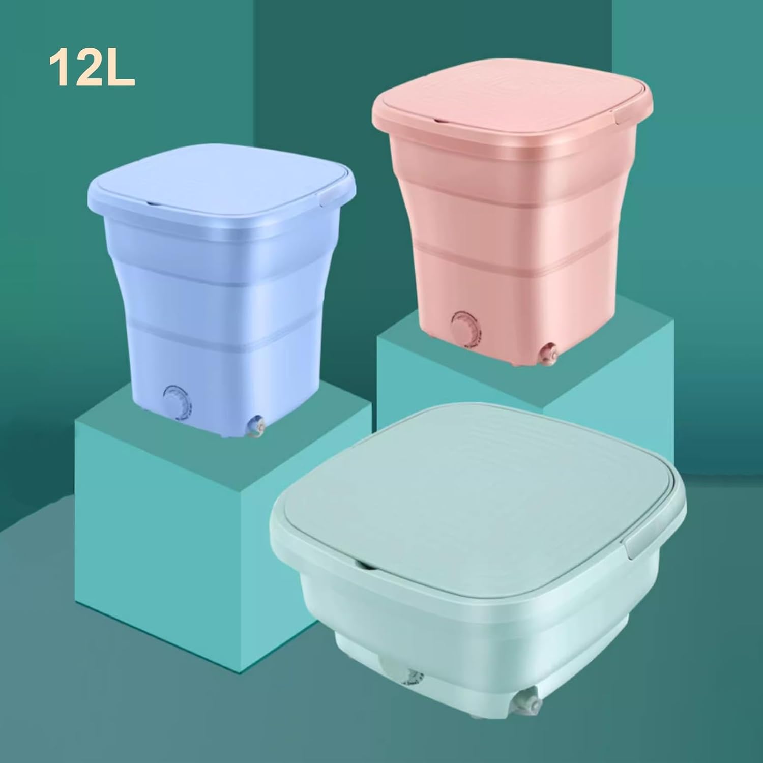 Portable Mini Washing Machine, 12L 2 In 1 Collapsible Mini Washer, Foldable Small Smart Laundry Machine, for Travel, Apartment, Dorm, Camping, RV, Underwears, Socks, Baby Clothes(Pink)