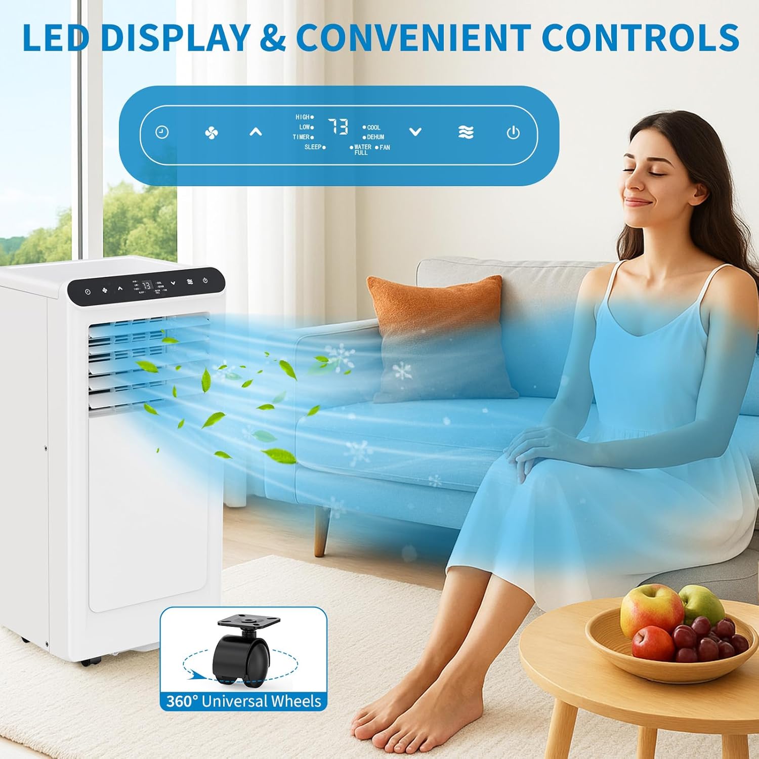 GlowSol 8,000 BTU 3-in-1 Portable Air Conditioner: Cools, Fan & Dehumidifies Up to 350 Sq.Ft - Remote, 24H Timer for Home/Office