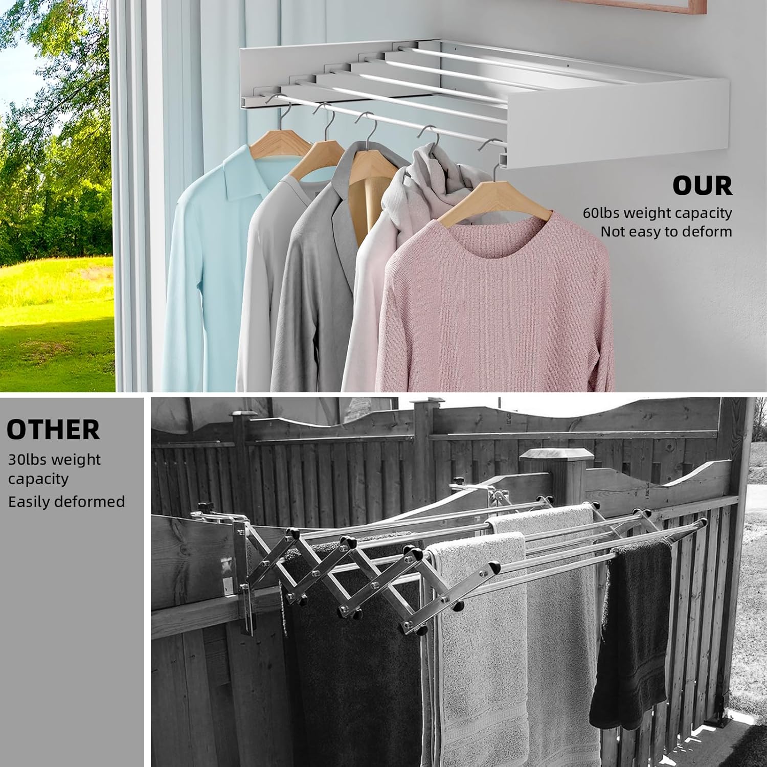 Laundry Drying Rack Collapsible, Wall Mounted, Clothes Drying Rack, 31.5