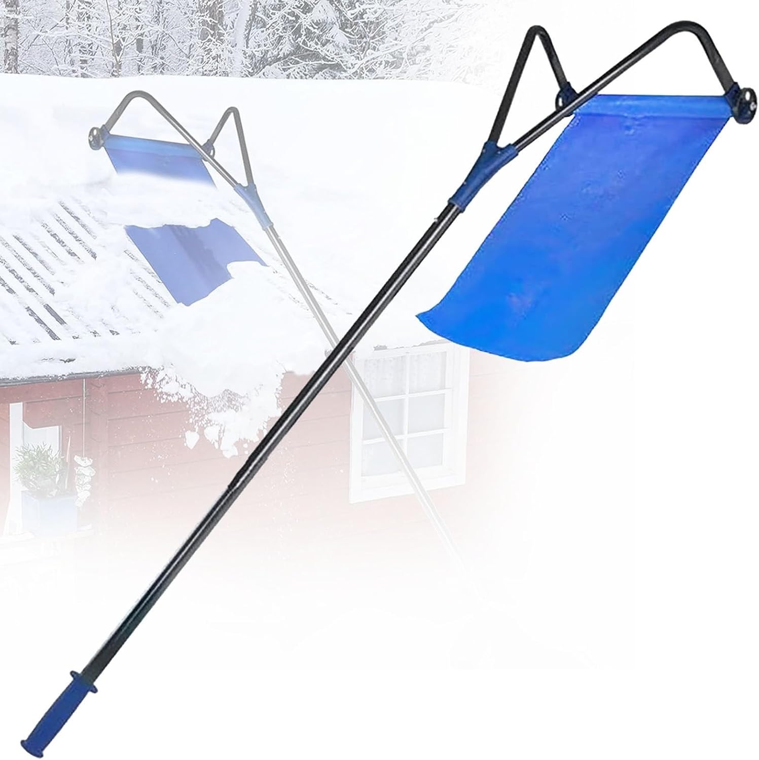 Aluminum Roof Rake for Snow & Debris Removal, Heavy-Duty Roof Snow Removal Tool, Efficient Snow Shovel for House Roofs, Ideal for Leaves & Winter Cleanup, Black