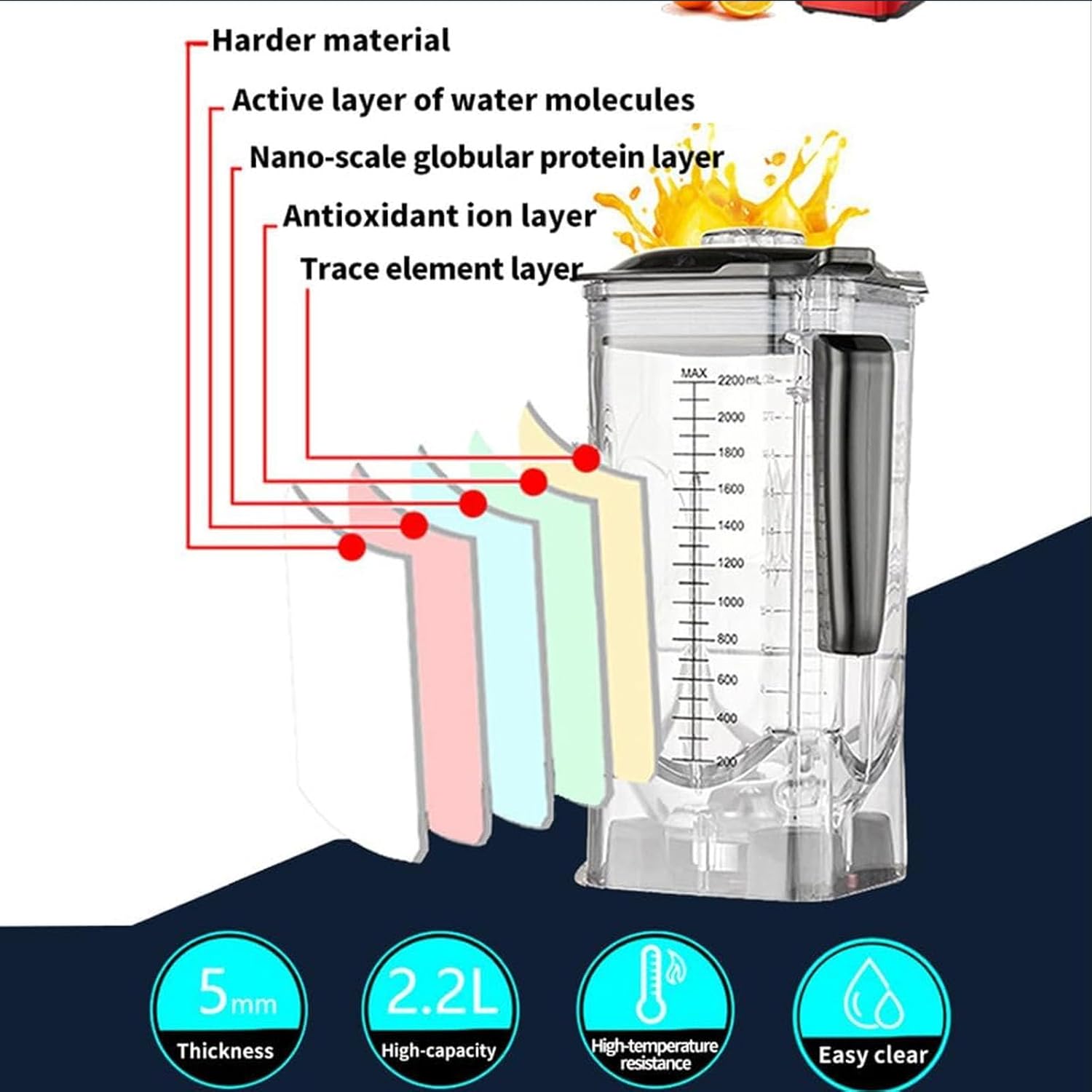 Commercial Stand Mixer, 2.2L Electric Blender Smoothie Maker with 110V-240V 18000-30000RPM Capacity Soundproof Hood 5 Presets for Kitchen Milk Tea Coffee Dessert Leisure Shop
