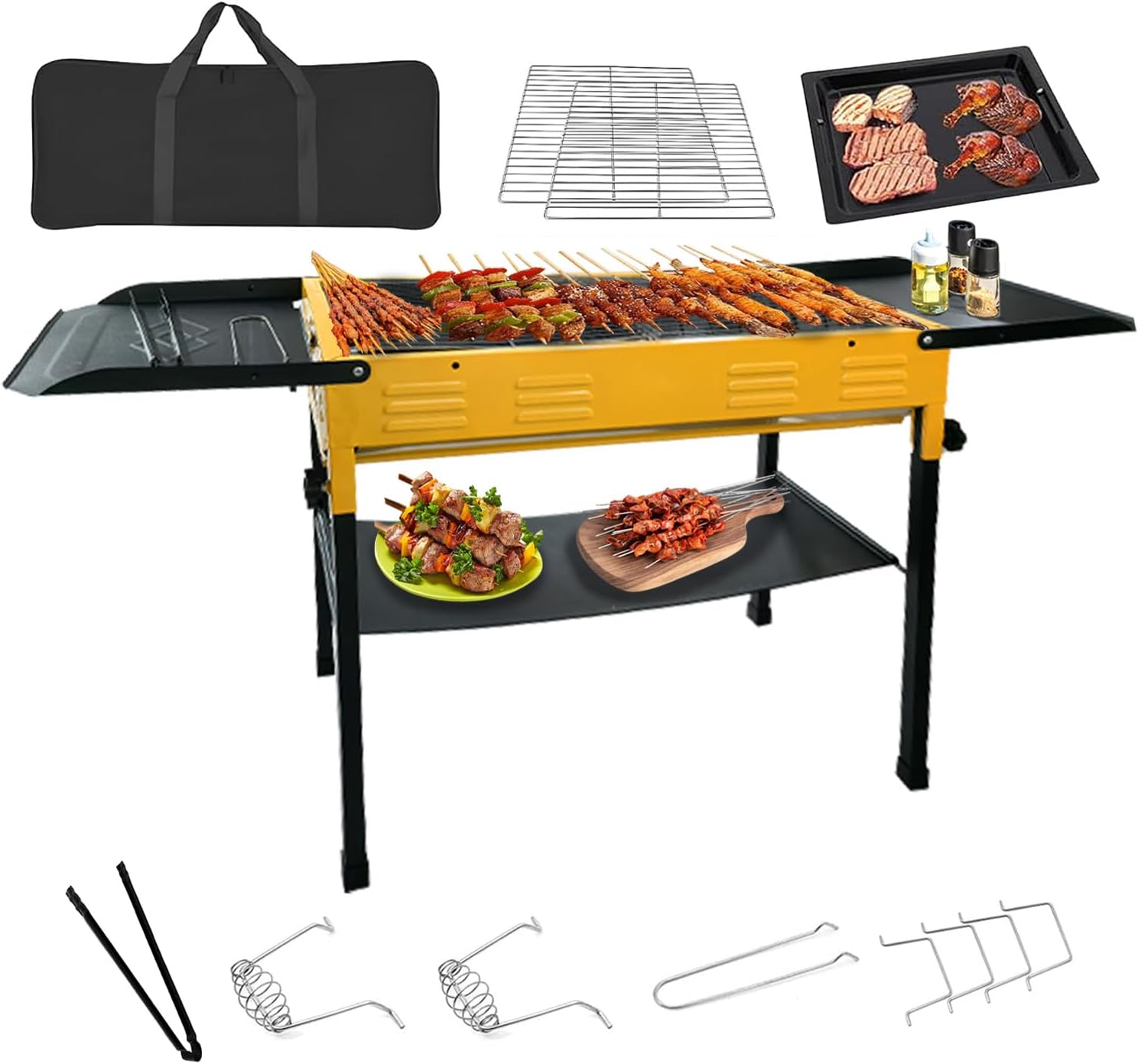 Portable Charcoal Grill, Folding Camping Grills for Hibachi Skewers Stainless Steel, Portable BBQ Grill for Outdoor Cooking Backyard Camping Picnics Beach
