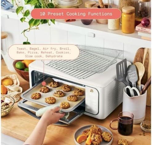 Beautiful Infrared Air Fry Toaster Oven, 9-Slice, 1800 W, by Drew Barrymore (White)