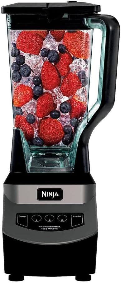 Ninja Blender, For-Smoothies, Salsa, Shakes, Slush, and-Frozen Drinks, Pitcher, and-Lid, for-Kitchen, Crushes Ice, Fruit, and-Veggies, 1000-Watt, Dishwasher Safe, Black, NJ601AMZ​