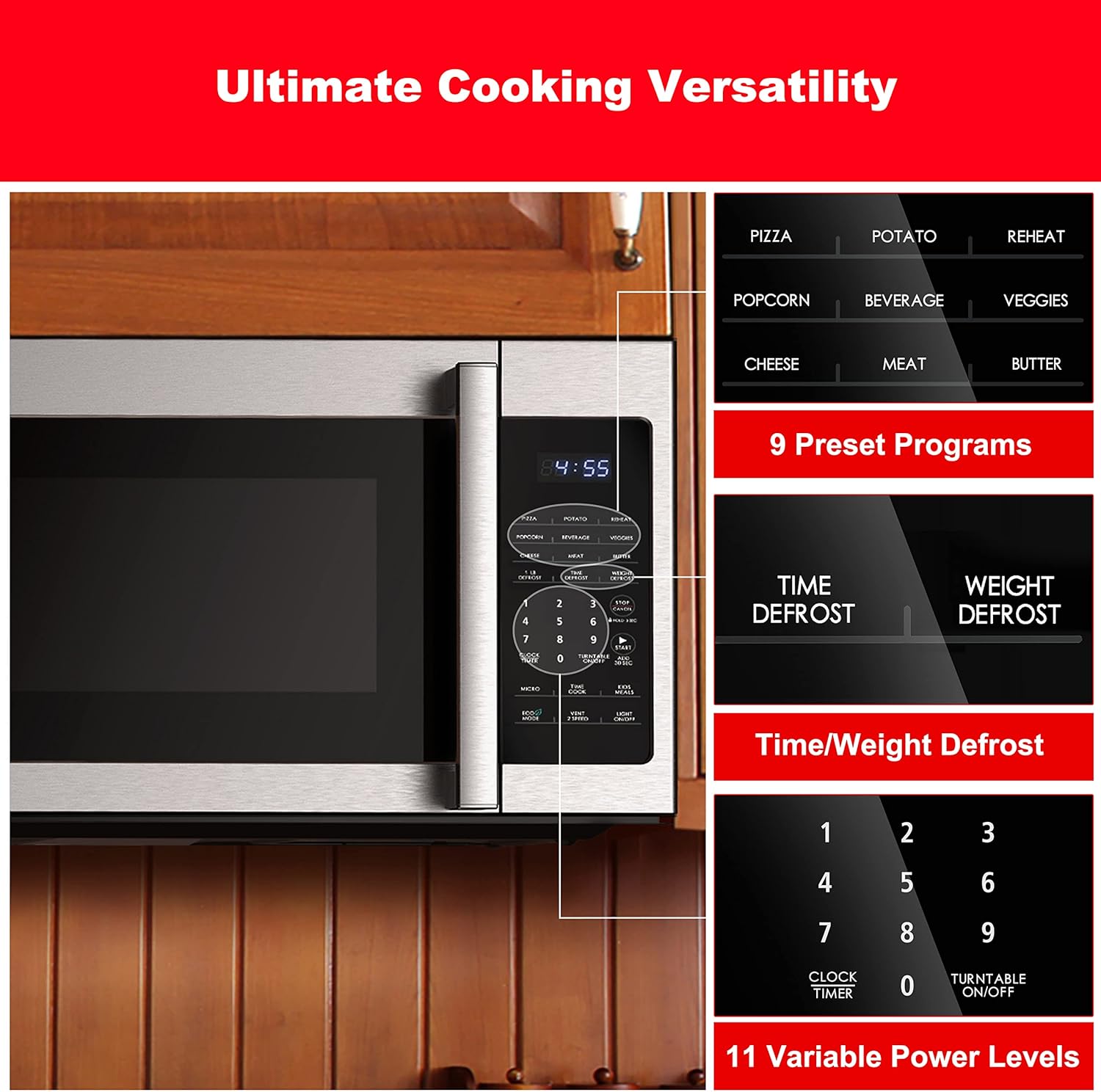 Galanz GLOMJA17S2B-10 Over-The-Range Microwave, Energy Saving/ECO Mode, 30-second Express Cooking, 9 Auto-cook Programs, 1000W/120Volts, 1.7 Cu.Ft, Stainless Steel