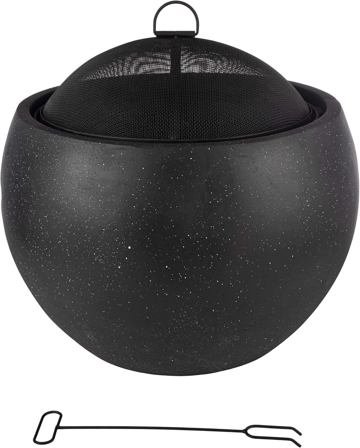 Outdoor Fire Pit - 24” Round Faux Concrete Firepit - Wood Burning Fire Pit with Poker, Screen, Cover - Wood Fire Pits for Outside Patio by Pure Garden