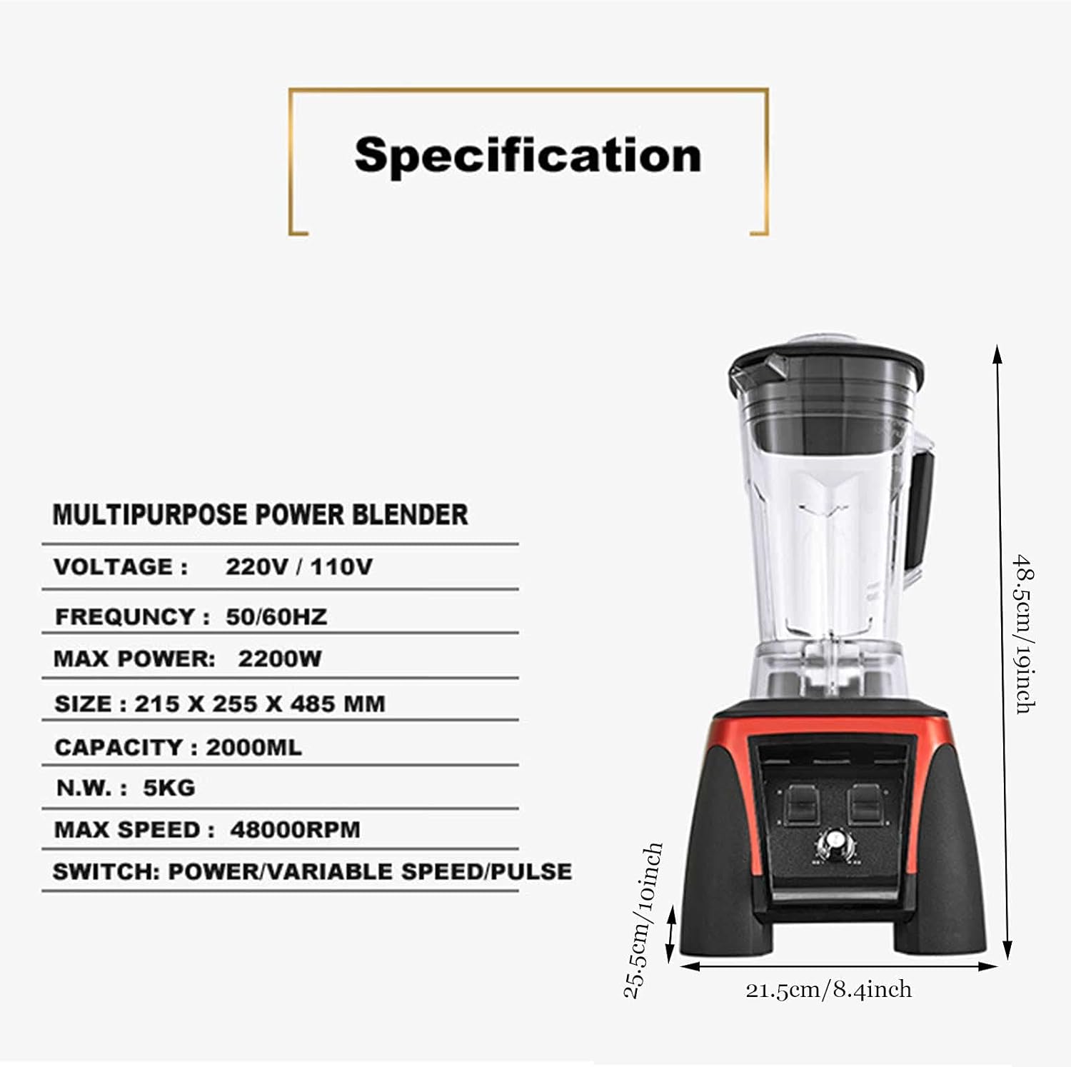 Compact Blenders for Kitchen Portable Multi-Function Smoothie Blender 2000 Ml Large Capacity Juice Personal Blender with Stainless Steel Blade Very Suitable for Healthy Juices and Smoothies