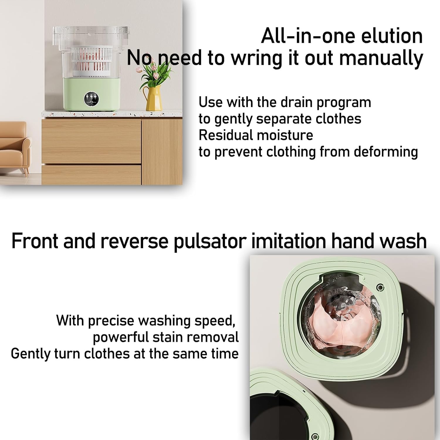 DELURA Portable Washing Machine, 8.5L Capacity Mini Washer with 3 Modes Deep Cleaning Washt, Foldable Washing Machine with Soft Spin Dry for Socks, Baby Clothes, Towels (Color : C)