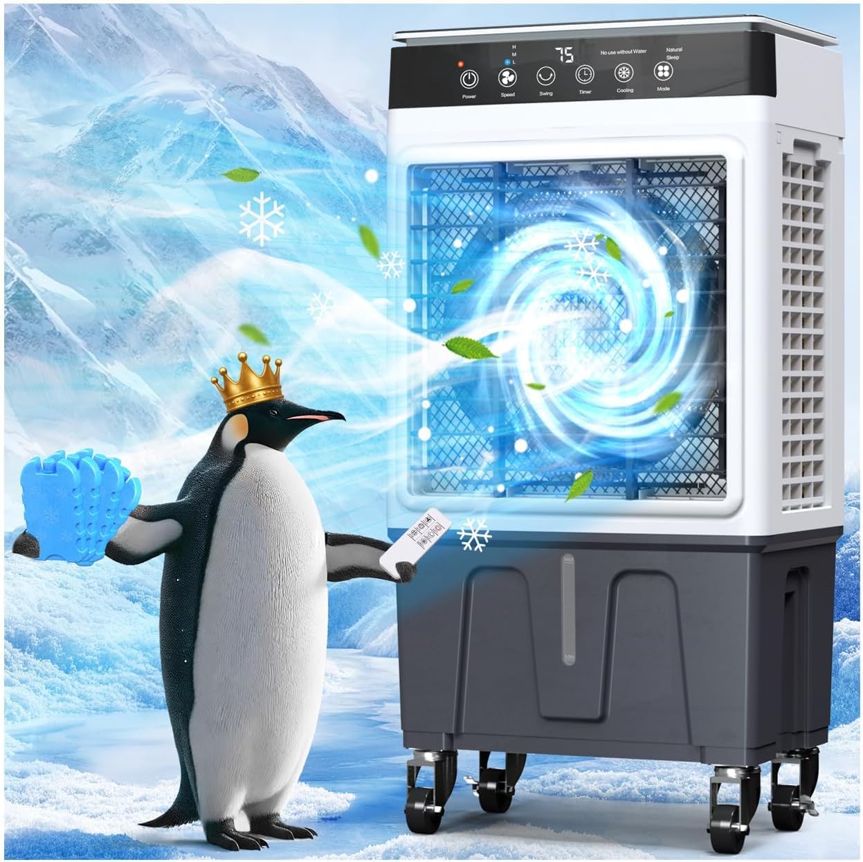 Swamp Cooler Air Conditioner with Dry Burn Protection, 4000 CFM Evaporative Air Cooler with 8-Gal Water Tank, 4 Modes, 3 Speeds, Remote, 12H Timer, Portable Windowless AC for Bedroom Home Office