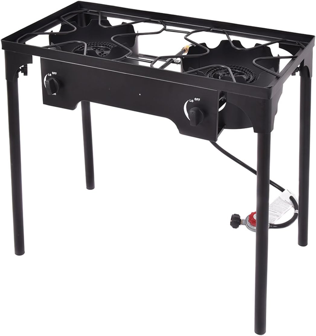 Double Burner Gas Propane Cooker Outdoor Camping Picnic Stove Stand BBQ Grill