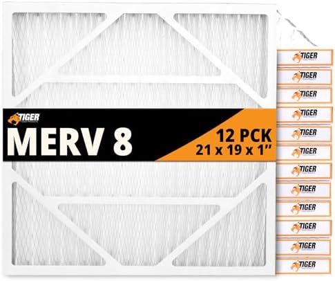 Tiger Tough 21x19x1 Air Filter MERV 8 MPR 600-800, High-Performance Pleated HVAC AC Furnace Filter Replacement for Home, 12-Pack