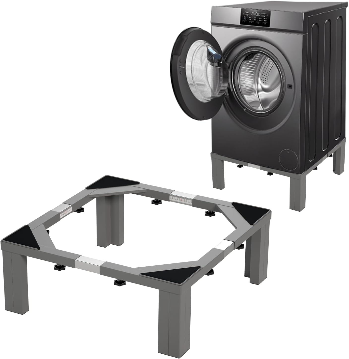 1200LB Heavy-Duty Stainless Steel Laundry Pedestal | Universal Riser for Front Load Washer & Dryer | Anti-Vibration Design, Tool-Free Install(Grey)