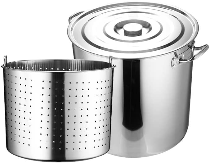 Large Crawfish Seafood Boil Pot with Drain Basket and Lid Stainless Steel Stock Pot Outdoor Turkey Fryer Pot Heavy Kettle Cookware for Boiling Lobster Crab,45Qt (63Qt)