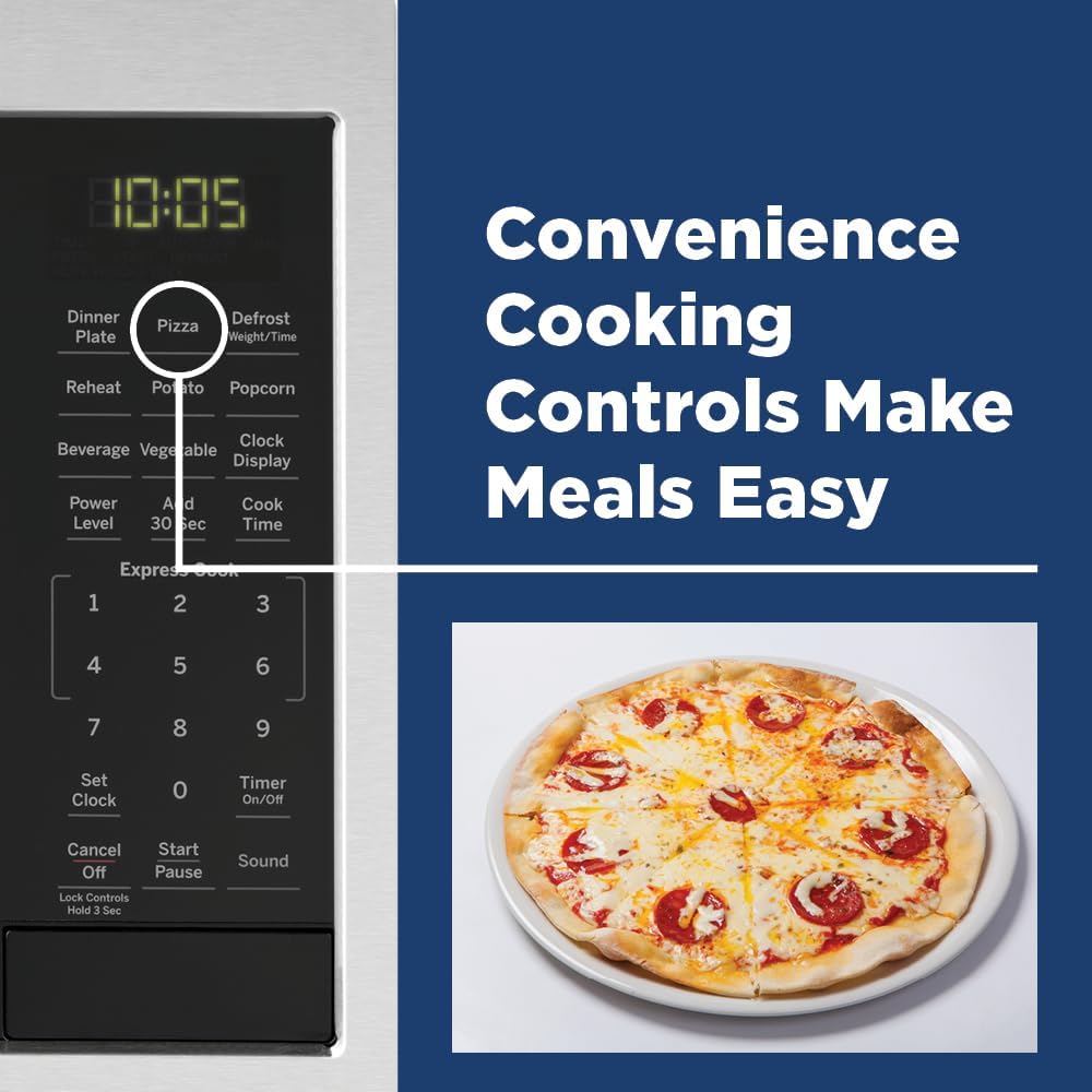 GE Countertop Microwave Oven | 0.9 Cubic Feet Capacity, 900 Watts | Kitchen Essentials for the Countertop or Dorm Room | Stainless Steel