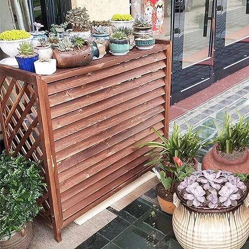 Weatherproof Air Conditioner Fence Screen Air Conditioner Rack Outdoor Radiator Covers, Solid Wood Cover Outdoor Plant Rack, Brown Grid Conditioning Shell Blinds Outer Cover Louvered ( Size : 120x57x1
